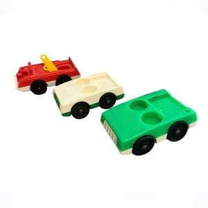 Vintage Fisher Price Little People 2-Seat  Passenger Car Vehicles And Fire Truck